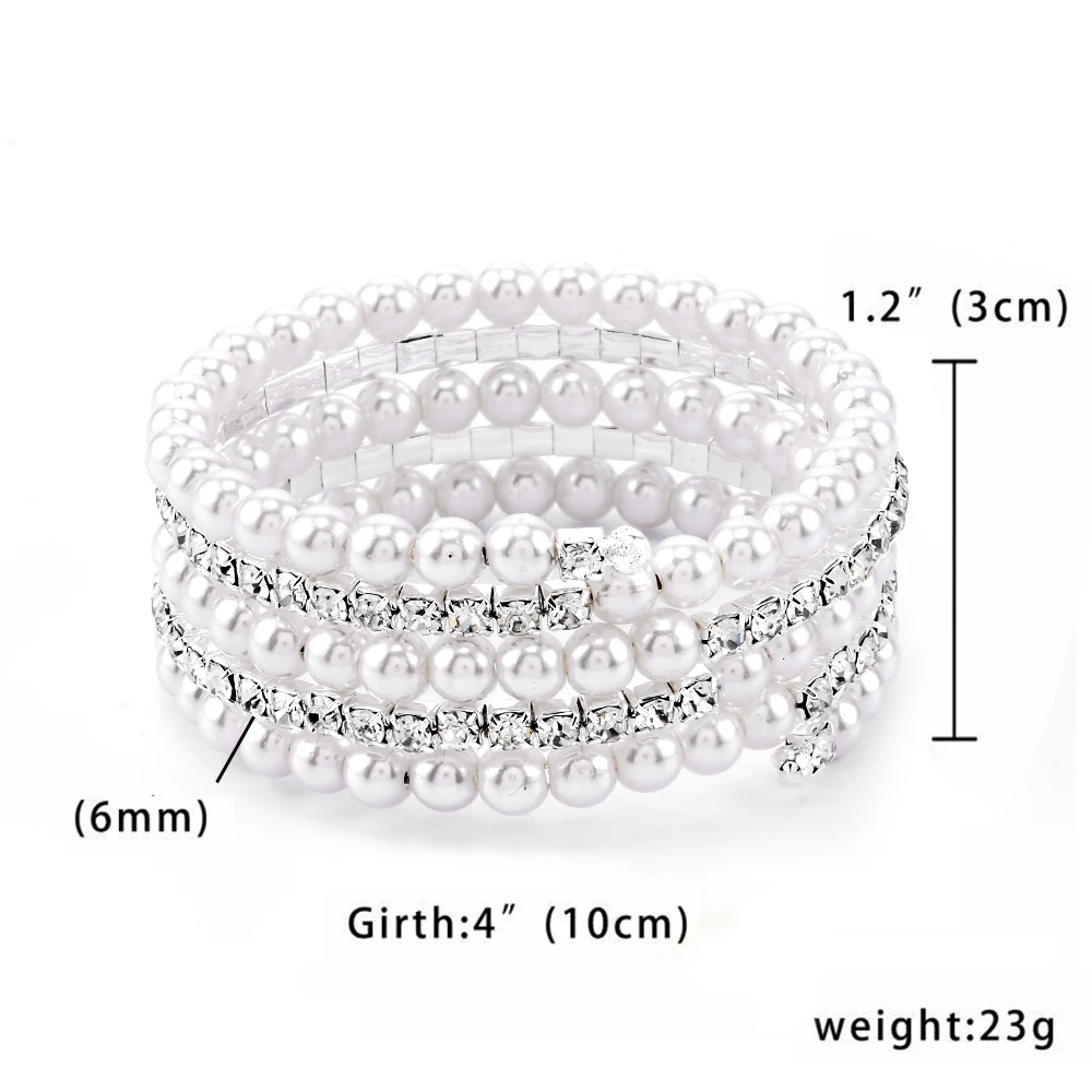 

Women Pearl Crystal Rhinestone Stretch Bracelet Bangle Wristband Wedding Bridal Pulseras Mujer Moda