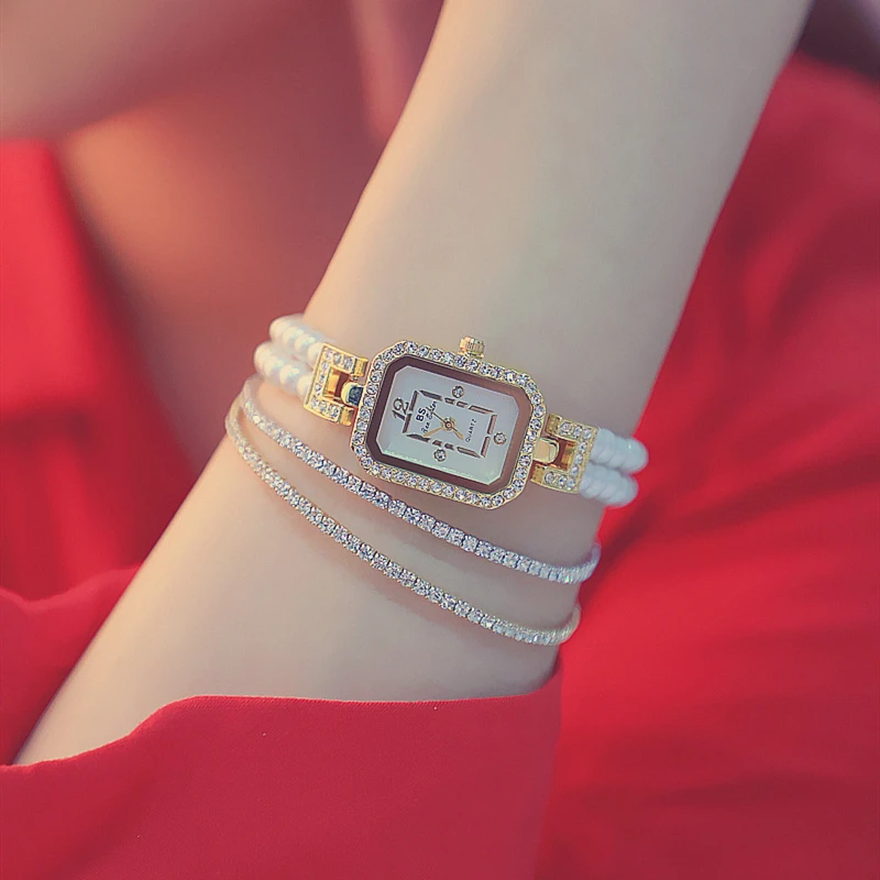 Часы наручные женские с жемчужным браслетом брендовые Роскошные Кварцевые