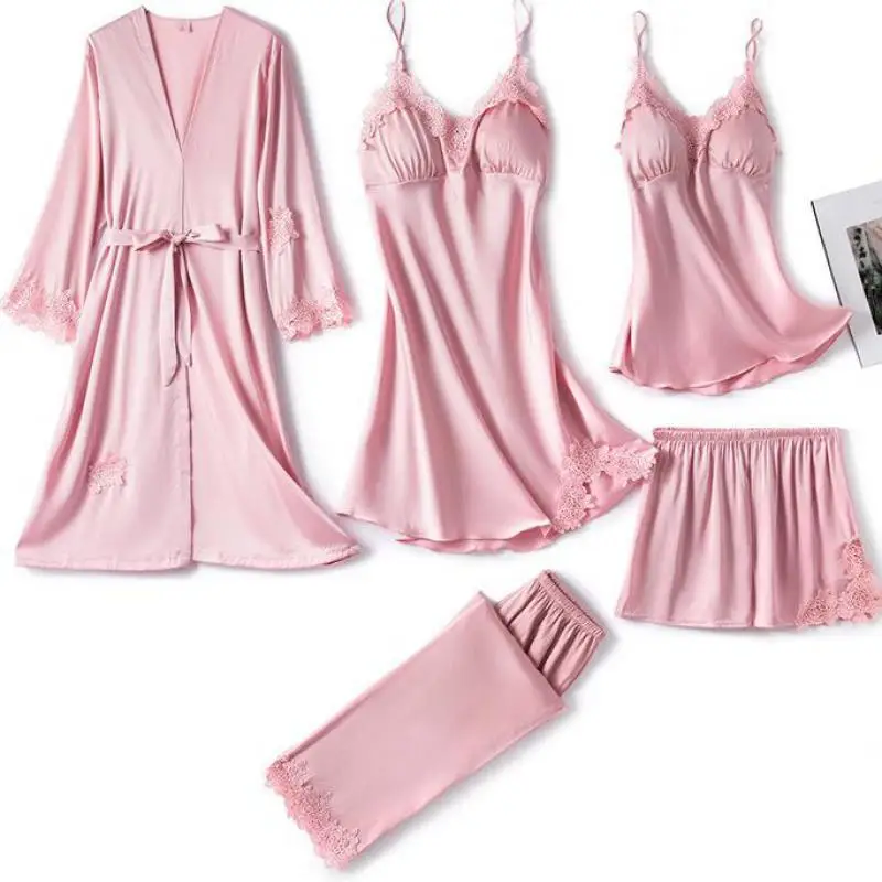 

Pj's сатиновая пышная со шнуровкой Нескользящие пижамы Pour Femme Домашняя одежда женские атласные шелковые пижамы для сна, набор, v-образный воро...