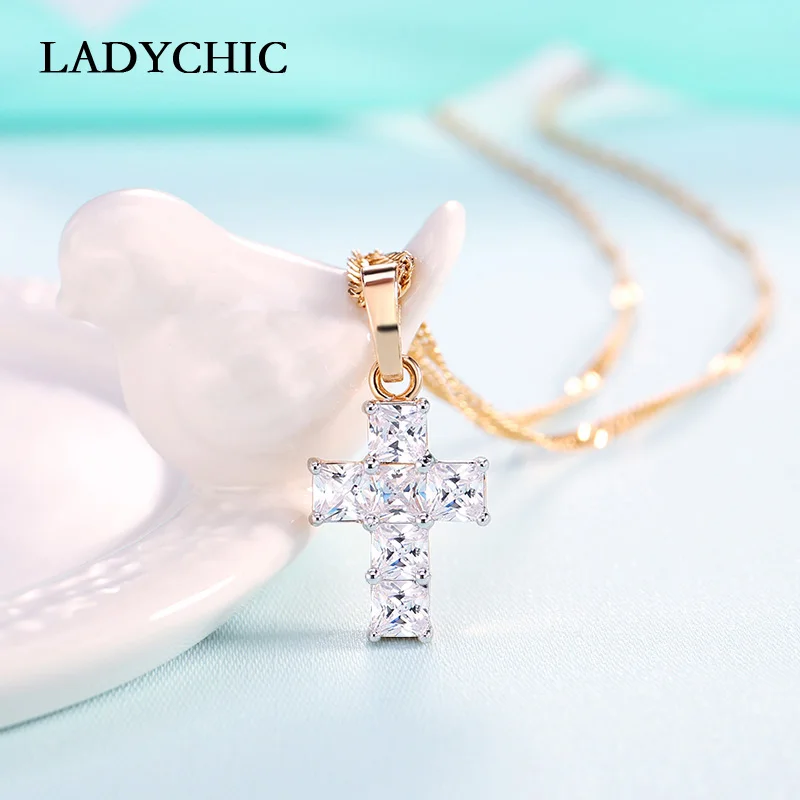 cross square zircon Элегантное золотое ожерелье с подвеской в виде Креста для женщин и мужчин, Трендовое классическое ожерелье с кристаллами христианского Иисуса, ювелирное изделие, подарок - Окраска металла: cross square zircon