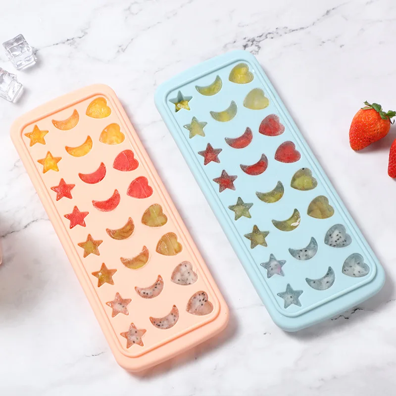 

2021 New Food Silicone Ice Tray Mold with Lid DIY Star Love Chocolate Biscuit Jelly