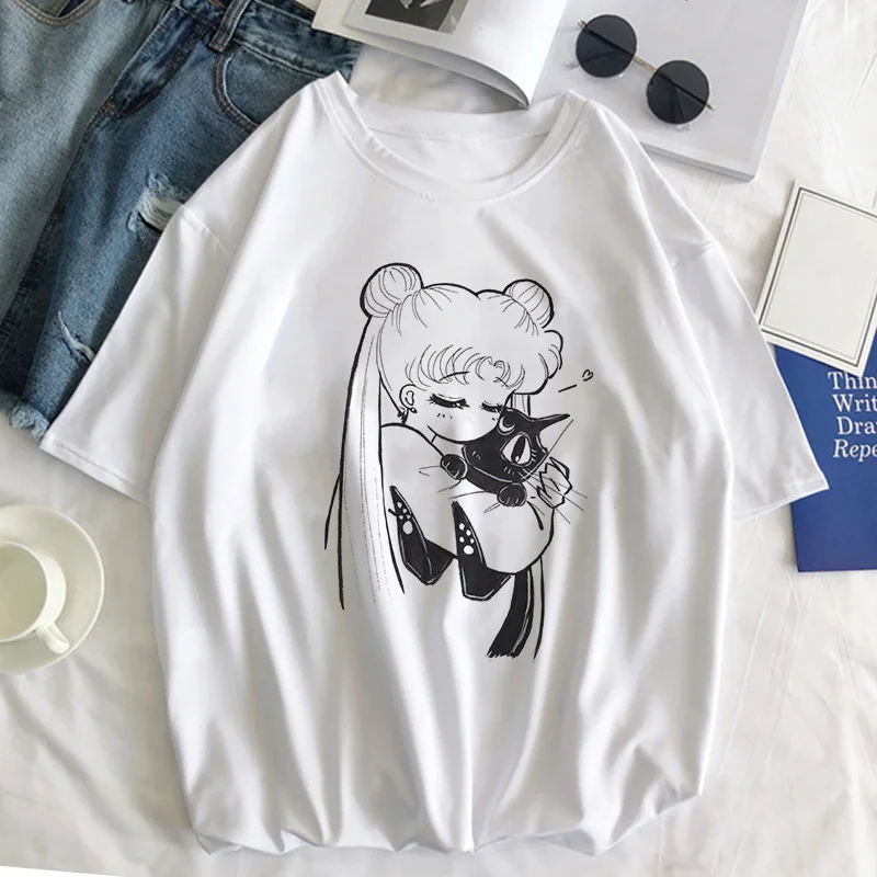 Sailor Moon Cat Футболка женская летняя Kawaii стильная одежда Harajuku футболка Ulzzang Повседневная футболка с коротким рукавом женская футболка - Цвет: 2854