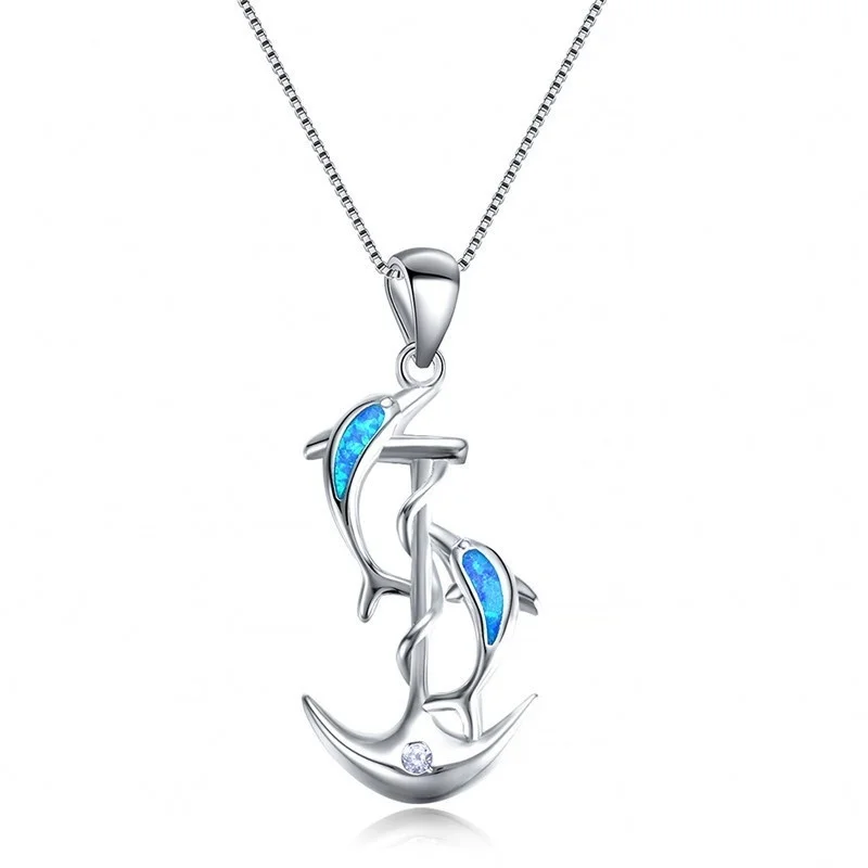 

New Fashion Valentine's Day Gift Party Jewelry Fashion Creative Geometric Dolphin Lady Ocean Anchor Necklace Pendant Wholesale