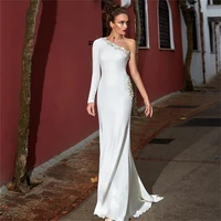 one shoulder mermaid simple wedding dresses lace appliques slim fitted court train custom bridal gowns spring customized