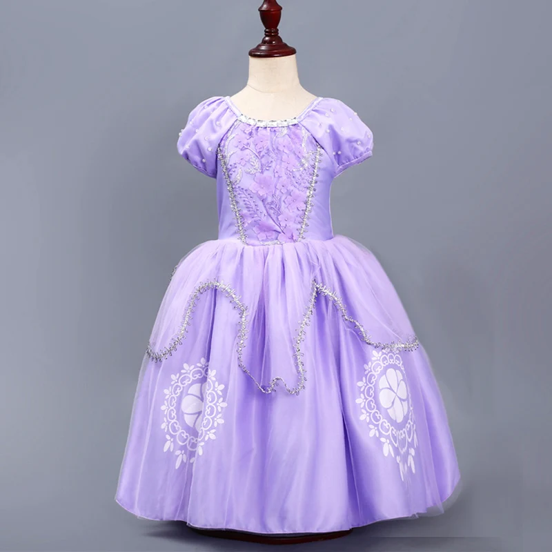 only dress KLOGKIZ/платье принцессы Софии для девочек; Детский костюм Софии с рукавами-фонариками и блестками; коллекция года; Детские вечерние платья на Хэллоуин; бальное платье - Цвет: only dress