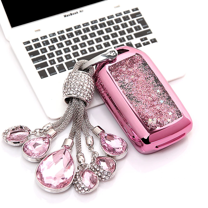 

Funny Quicksand Soft TPU Key Case Cover Shell For Honda 2016 2017 CRV Pilot Accord Civic Fit Freed Crystal chain for Girlfriend