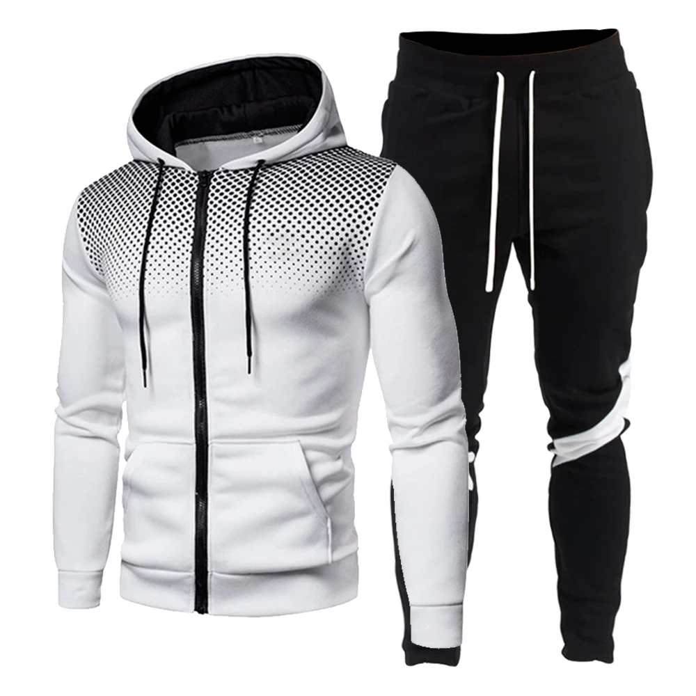 

2021 Autumn And Winter Fashion 3D Hooded Men's Zipper Cardigan + Patchwork Sweatpants Suit Casual 2-Piece Jogging Men's Clothing