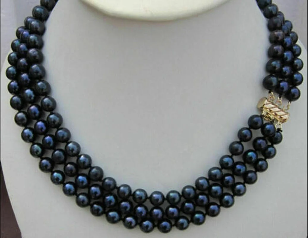

17-19" 8- 9 MM AAA SOUTH SEA NATURAL black PEARL NECKLACE 14K GP CLASP