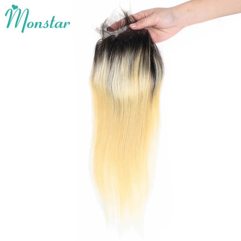 Monstar 613 блонд 4x4 кружева закрытие перуанские Remy прямые человеческие волосы 8 24