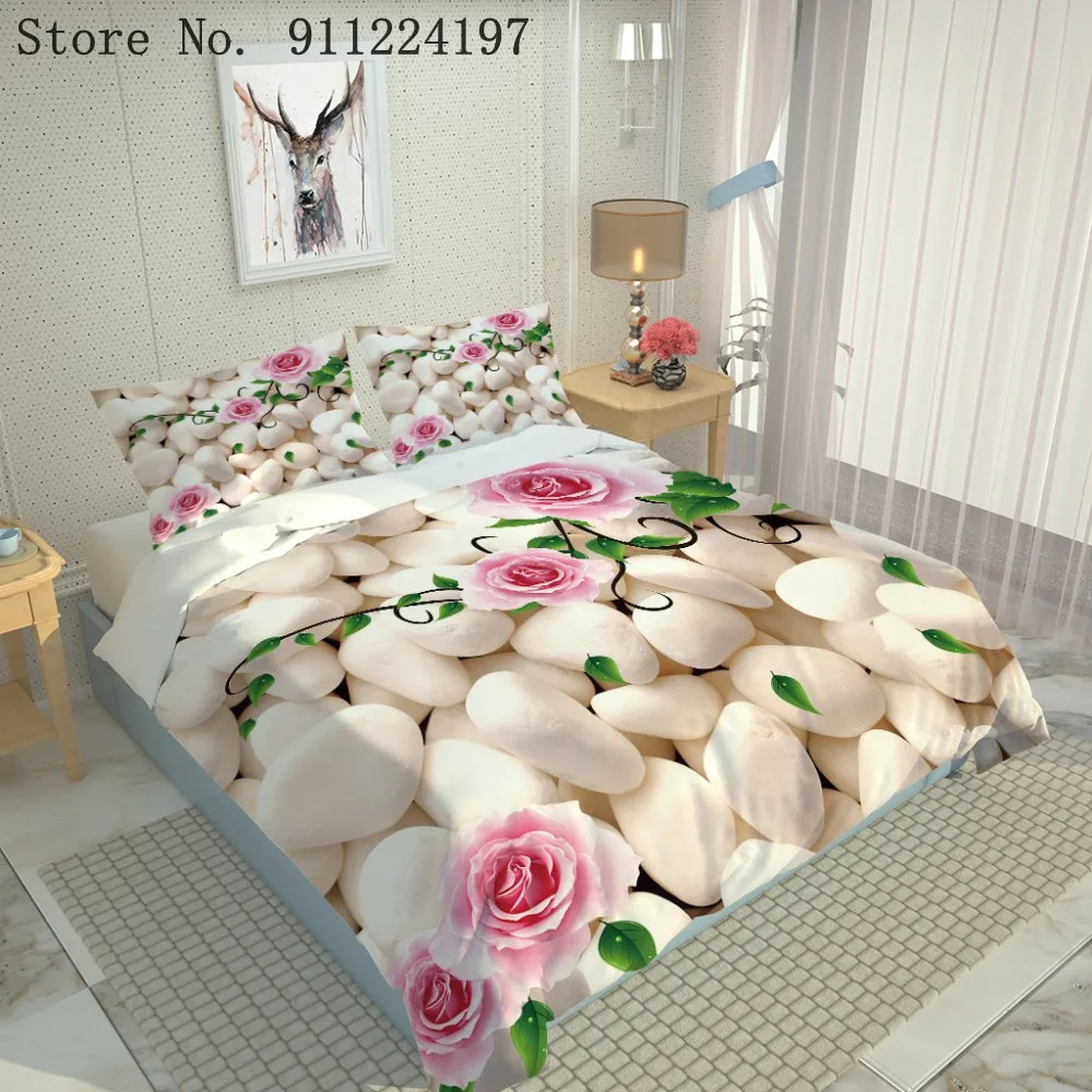 3D белый булыжник печати пододеяльник один двойной микрофибра близнец полный Queen