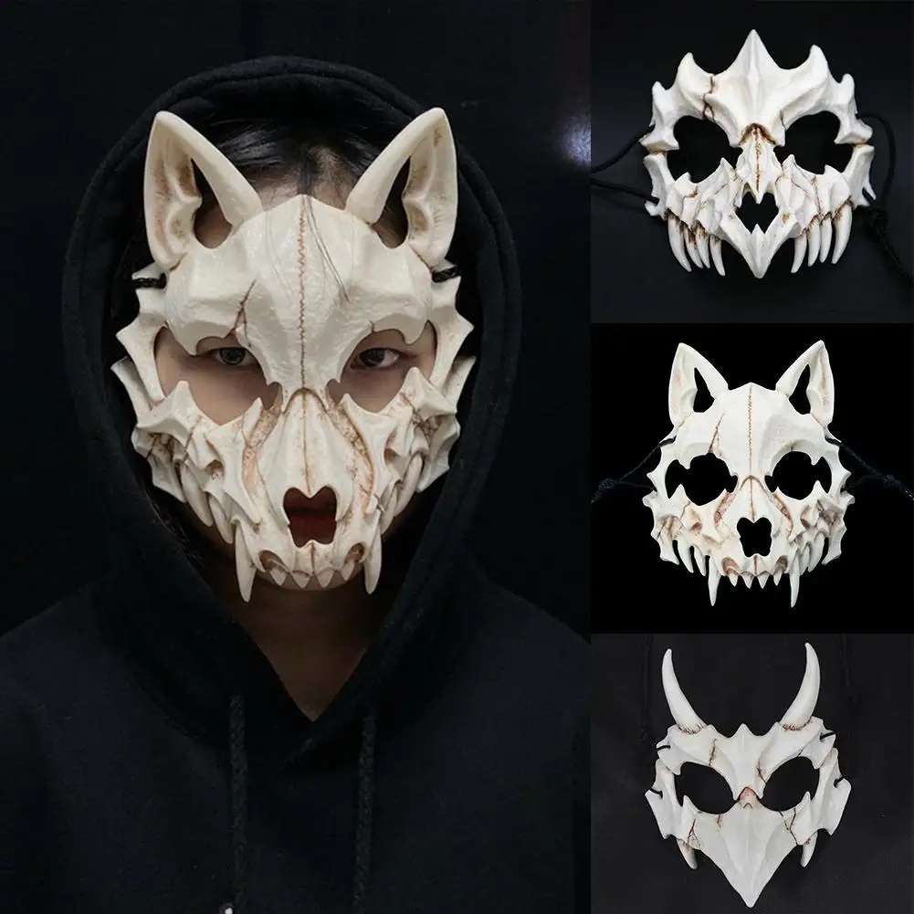 Маска для вечевечерние НКИ на Хэллоуин с длинными зубами демон Самурай белая
