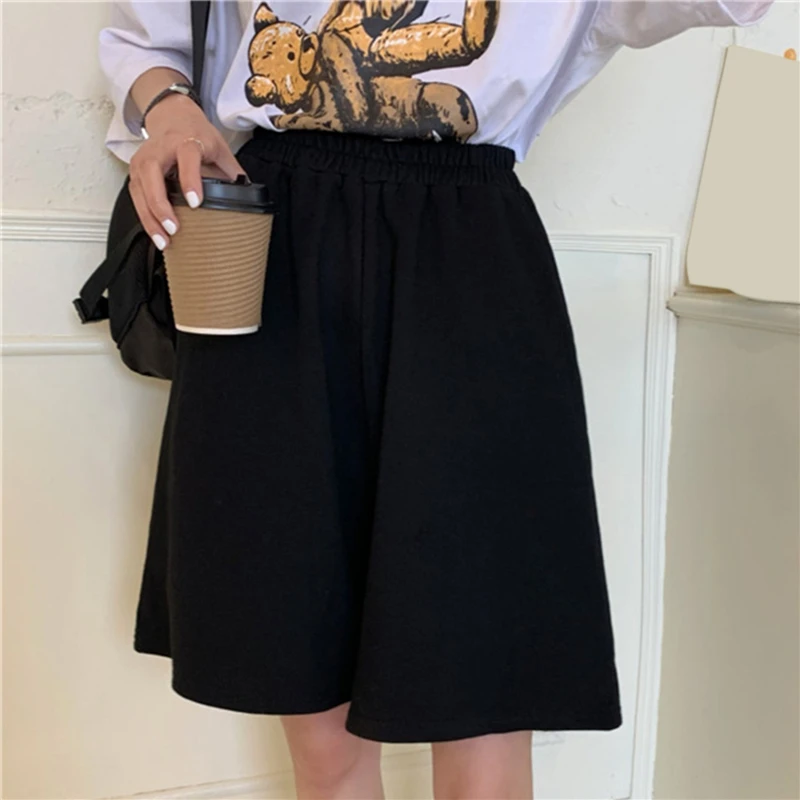 

Women Summer Loose Shorts Solid Embroidery Wide-leg Knee-length Harajuku Shorts Casual Simple Trend All-match Lady Chic Clothing