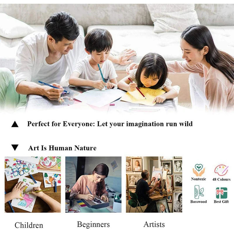 Colouring Pencils 48 Colored Drawing Pencil Set for Adult Kids Artist and Beginners Sketch Painting Coloring Book Art | Канцтовары для