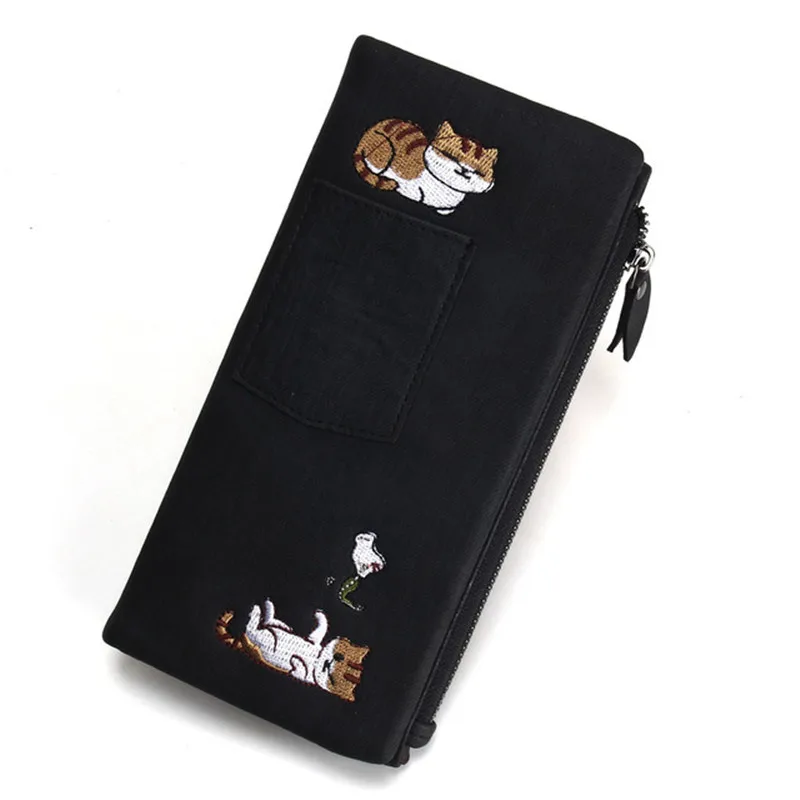 

Кошелек в джинсовом стиле Neko atsum с вышитым котом холст большой вместимости длинная молния кошельки Женская сумочка