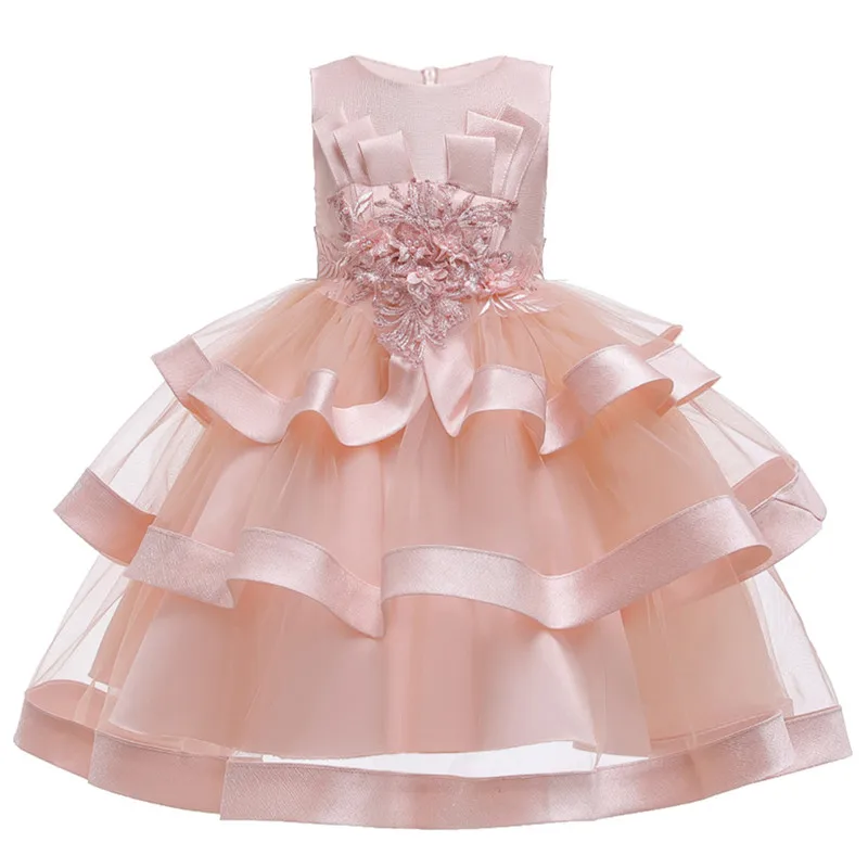 pink Flower Girls Dresses for Birthday Party Clothes Lace Pageant Baby Girls Sleeveless Princess Wedding Children Prom Gowns - Цвет: pink