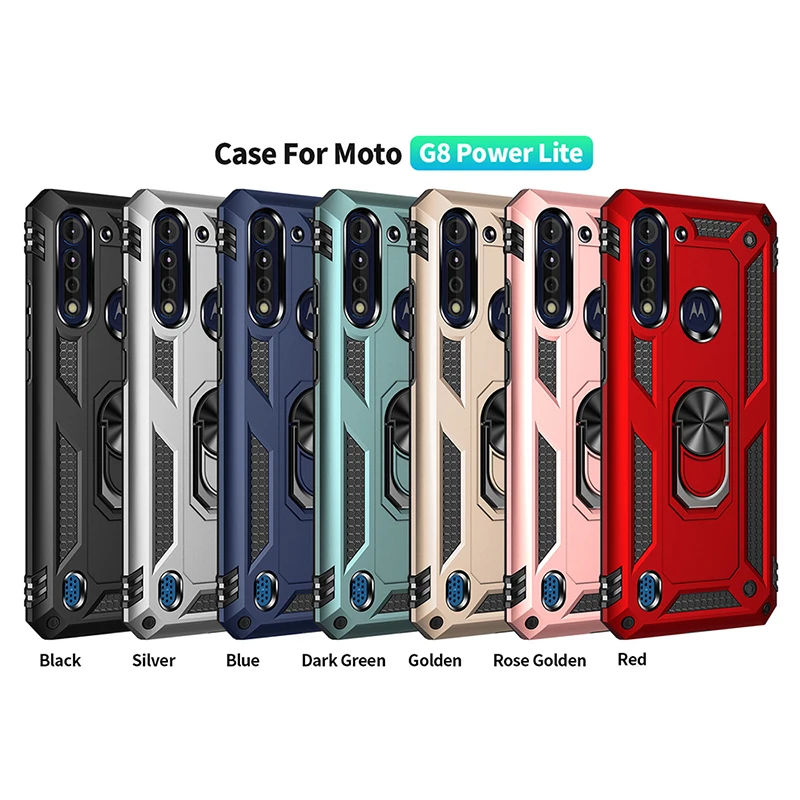 

For Motorola Moto G8 Power Lite G8 Plus Play G Stylus Macro Hyper Fast E7 5G Plus Case Armor Ring Stand Shockproof Back Cover