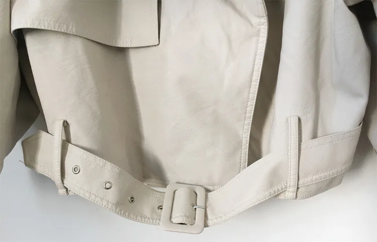 New Spring Women Faux Leather Jacket Biker Red White Coat Turndown Collar PU Motorcycle Jackets Loose Streetwear Outerwear