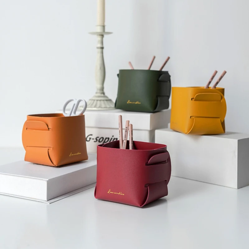 

PVC Leather Key Storage Box Desktop Remote Control Earphone Sundries Storage Basket Simplicity Home Organizer Storage Container