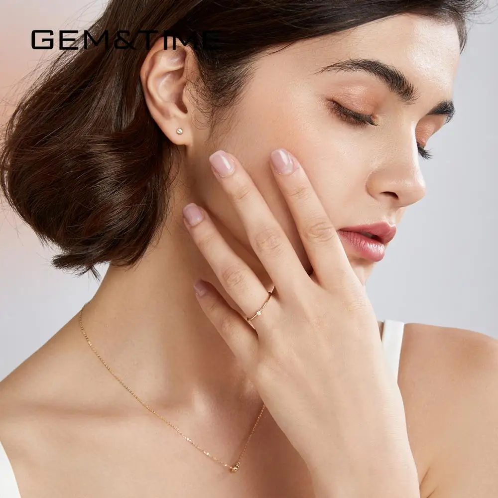 Gem&Time Solid 14k Gold Round Stud Earrings for Women Sunlight Birthstone Wedding Yellow Gold Au585 Fine Jewelry Brincos E14115