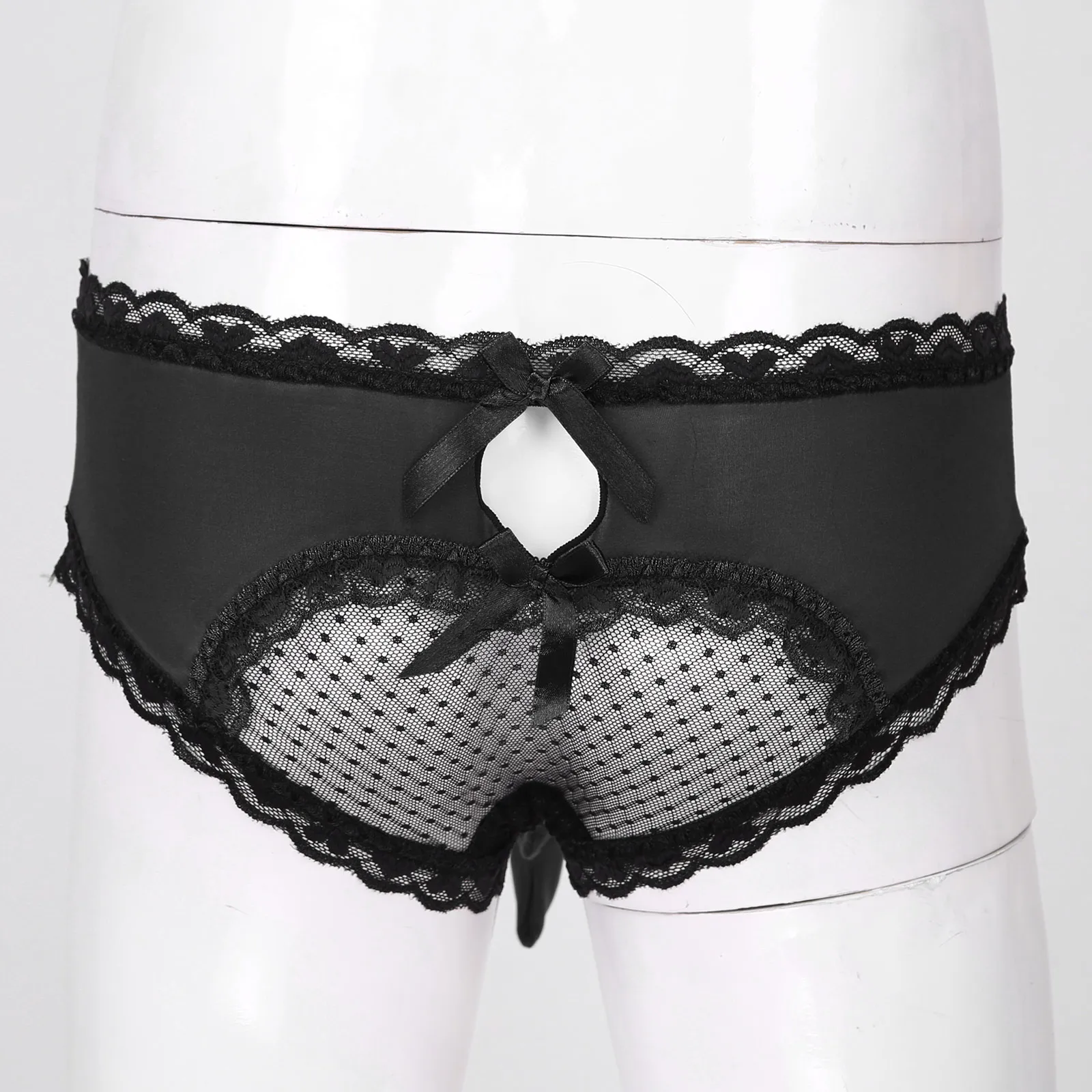 

Mens Erotic Sexy Sissy Panties Bulge Pouch Lace Trimming Bowknot Briefs See-through Mesh Patchwork Lingerie Underwear Underpants