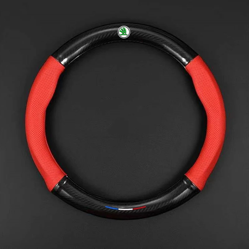 

For Skoda Octavia Slala Superb Kodiaq Kamiq Karoq Car Steering Wheel Cover Skidproof Embossing Leather Car-styling Accessories