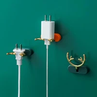 2pcs plug hook punch free creative antler power plug cord wall hanging hook organizer for kitchen
