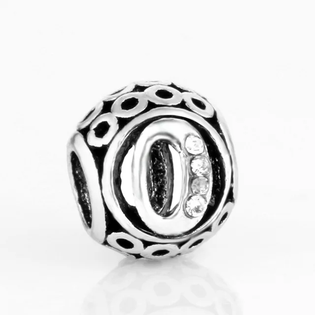 free shipping MOQ 1pc round openwork initial letter alphabet diy bead fit original pandora charms bracelet X004 - Цвет: O