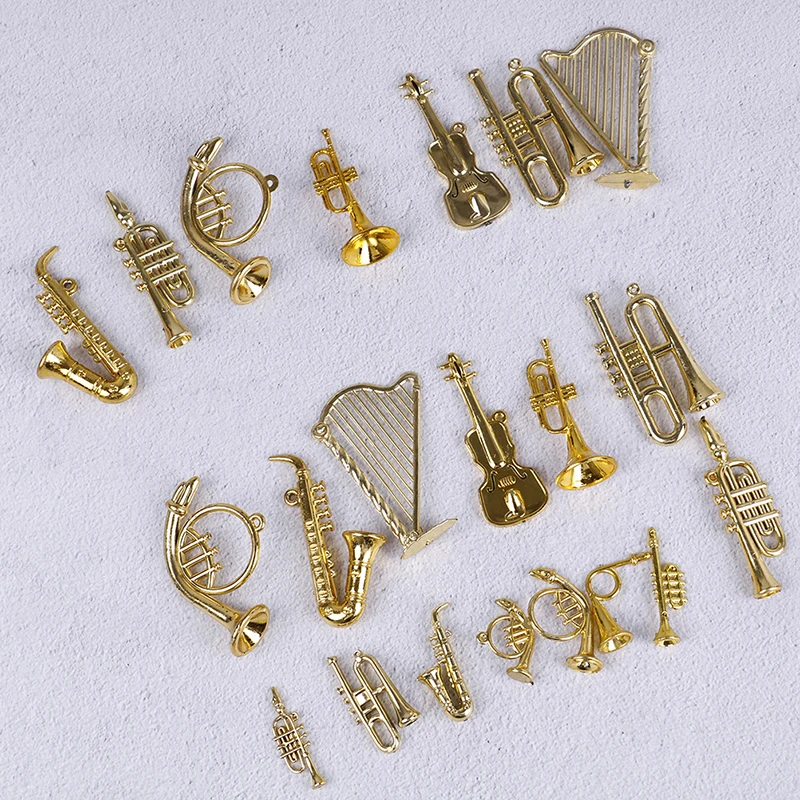 

7/14pcs Mini Plastic Musical Instrument Gold Christmas Tree Hanging Xmas Decor For Friends Collecting Musical Cute Toy