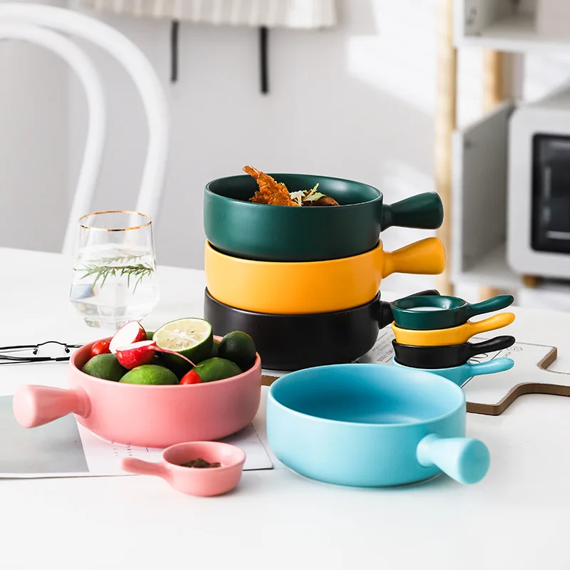 Керамическая фруктовая Салатница с ручкой тарелки для выпечки в скандинавском