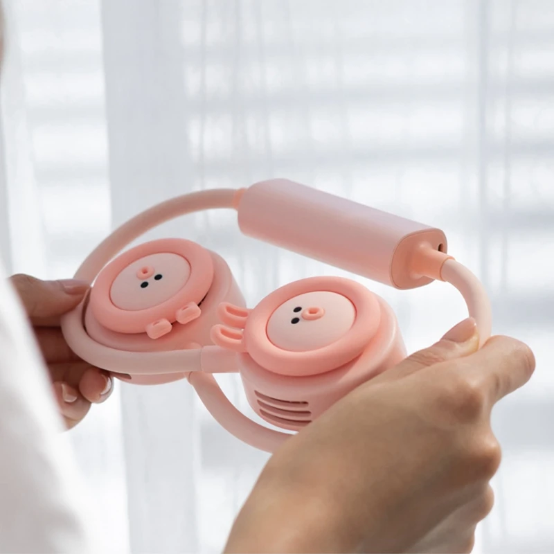 

Creative Hanging Neck Fan Leafless Fan USB Charging Mini Cute Student Folding Lazy Fan Pink