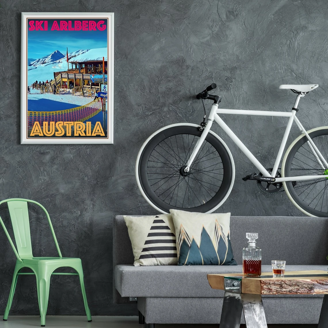 Винтажный постер в стиле ретро для путешествий или Картина на холсте лыжи