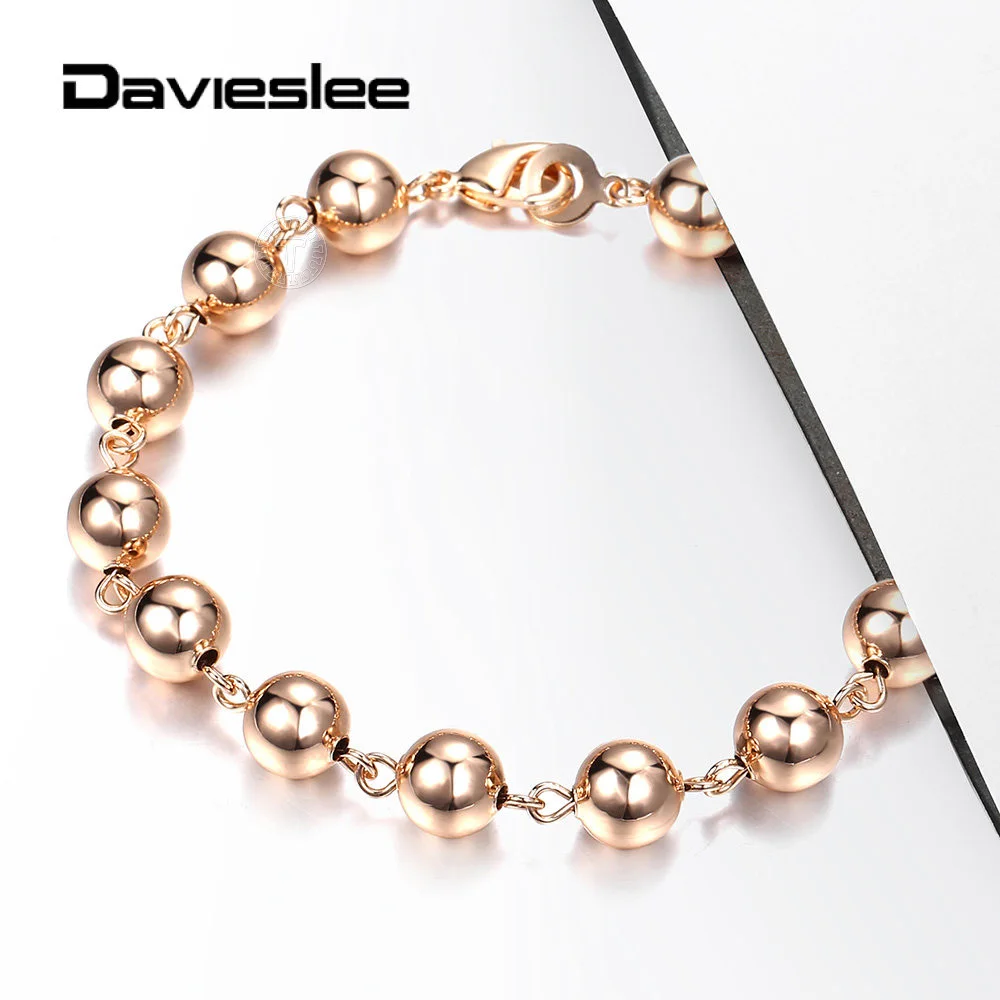 Цепочка с золотой бусиной Davieslee 585 Роза браслет для женщин и девочек застежка