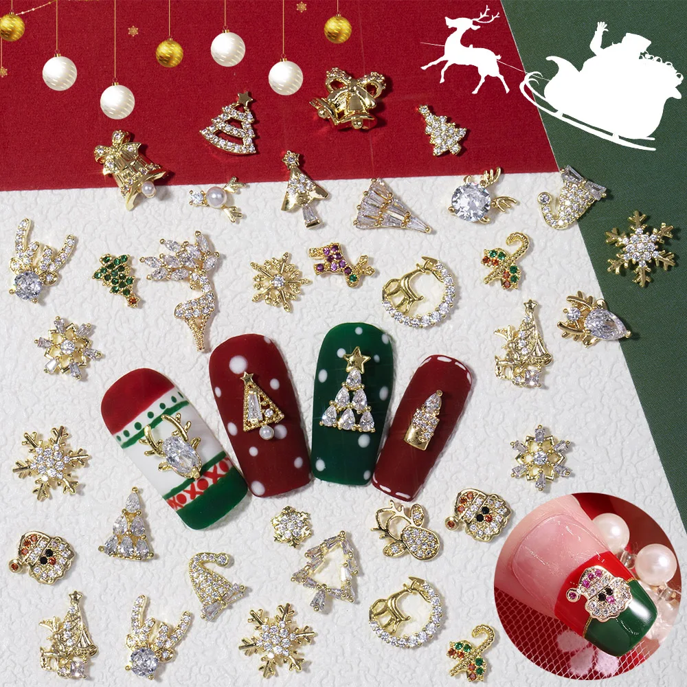 29pcs 3D Alloy Christmas Tree Bells Nail Art Zircon Pearl Metal Manicure Nails Accessories DIY Nail Decorations Supplies Charms