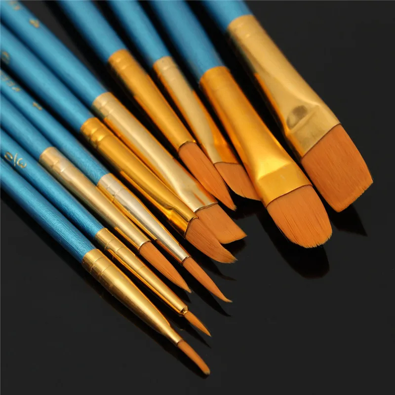 10pcs New Nylon Wooden Handle Paint Brush Set for Kids Watercolor Gouache Drawing Painting Art Supplies SAL99