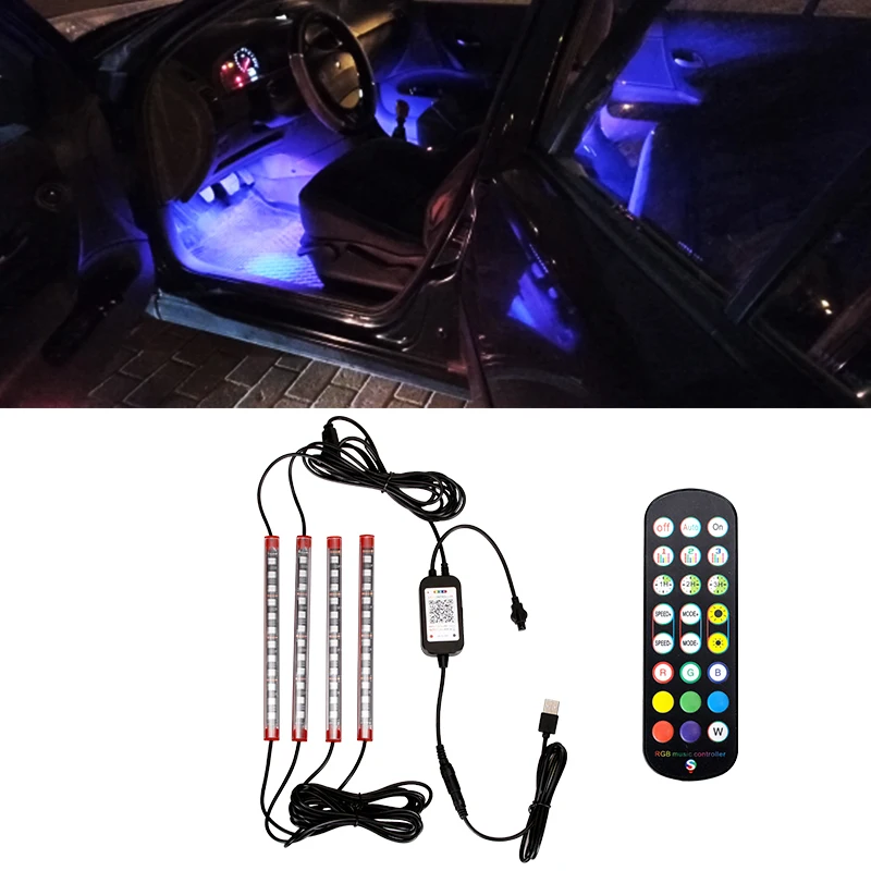

Foot Lighting In The Car Interior Decoration Lights Ambient Lighting Four APP Foot Lights Atmosphere Lights And Cigarette Lighte
