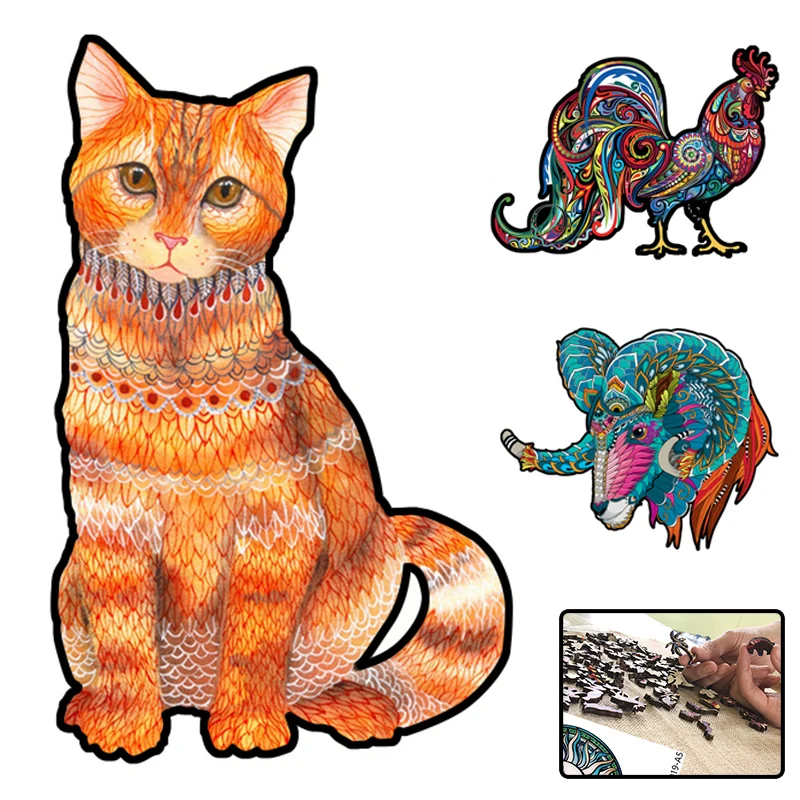 

Wooden Puzzles 3D Jigsaw Each Piece is Animal Shaped Card Adults Kid Toys Gifts Family Puzzle Game Home Decoration