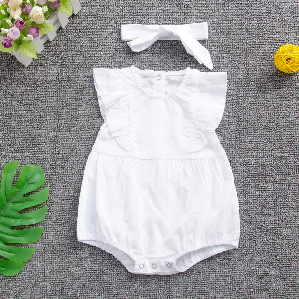 Летняя одежда для маленьких девочек 2 предмета однотонный комбинезон с оборками