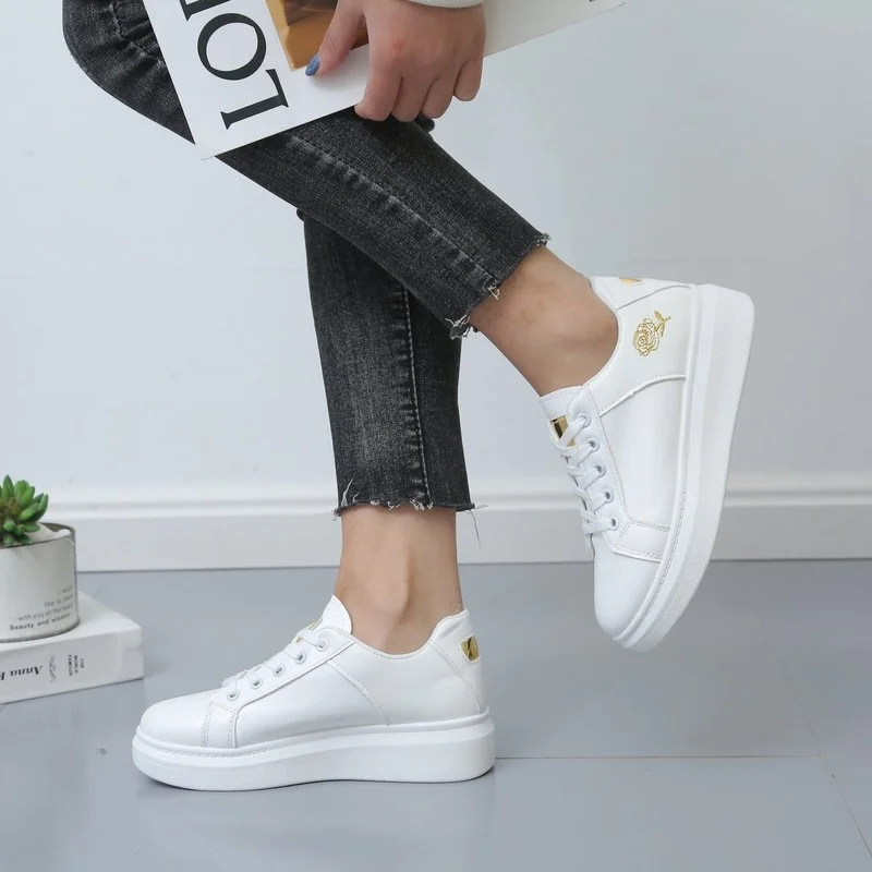 

Women's White Shoes Summer New Style Solid Color Lace-up Platform Printing Casual Shoes Comfortable Lightweight Sports Shoes