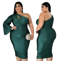 large size 5xl womens sloping shoulder sleeve sexy dresses hollow out irregular backless one piecestep green long formal skirt