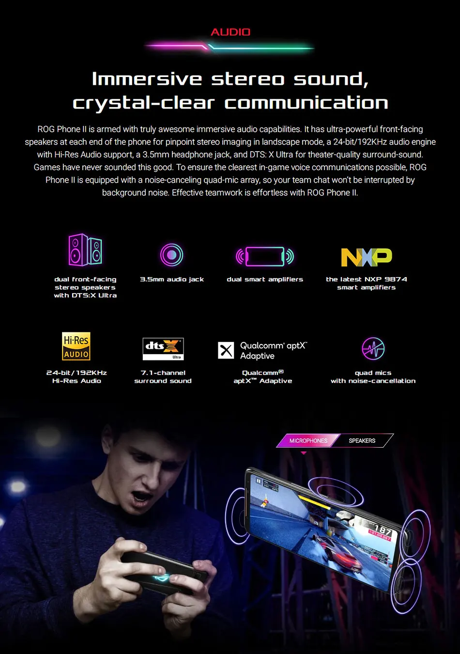 Asus ROG Phone II ZS660KL мобильный телефон с двумя sim-картами 8GB 128GB Snapdragon855+ 6,5" 1080x2340 6000mAh 48MP NFC Android 9,0 ROG Phone 2