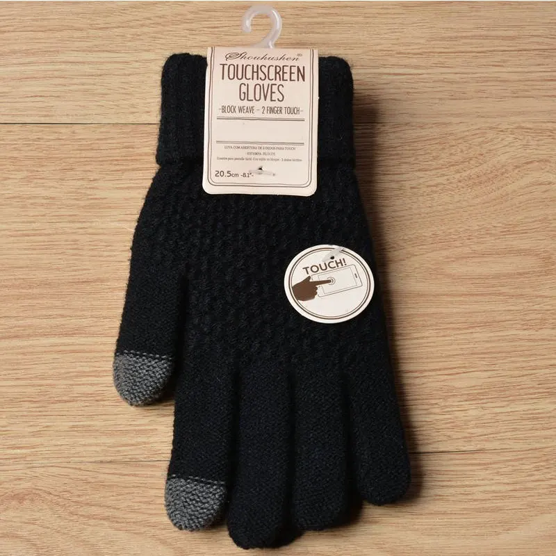 

Solid Color Winter Glove Touch Screen Gloves Autumn Fall Keep Warm Crochet Knitted Full Finger Mittens Gloves Females Couple