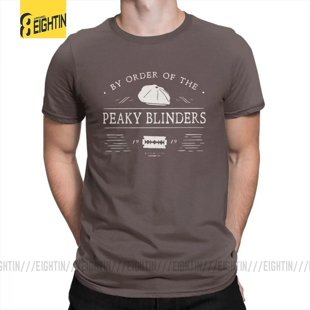 По заказу The Peaky Blinders мужские крутые принтованные футболки с круглым вырезом размера плюс футболки с коротким рукавом футболки хлопок - Цвет: Коричневый