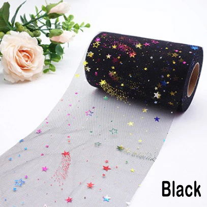 Black 6 см* 25 ярдов Радужный красочный Тюль с блестками в руллонах Звезда Сетка из сетчатого материала катушка Кружевная Ткань Свадебный декор "сделай сам" - Цвет: Black