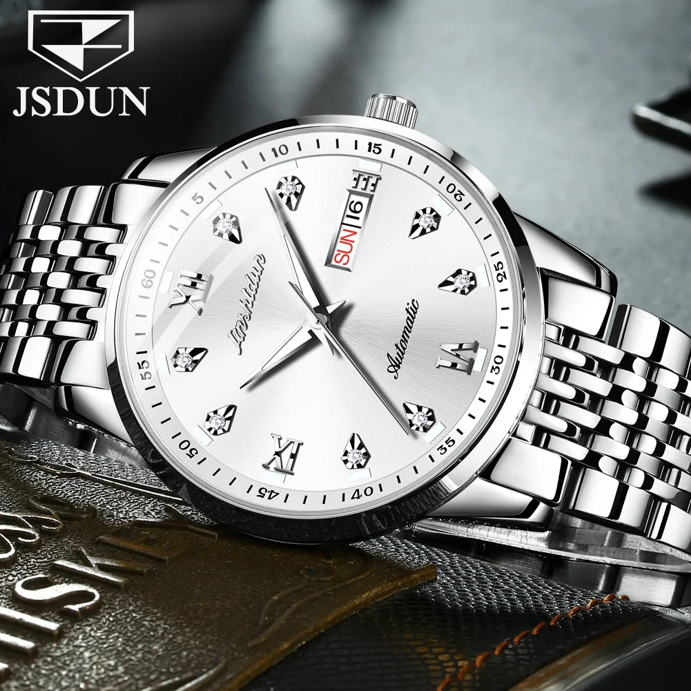

JSDUN New Automatic Men's Mechanical Watch Calendar Display Men's Business Watch Top Waterproof Clock Relogio Masculino 8904
