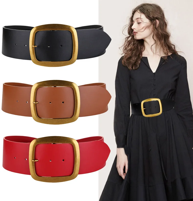 

Korean version of leather wide belt ladies leather retro girdle ladies fashion decoration with skirt girdle wide belt ladies.