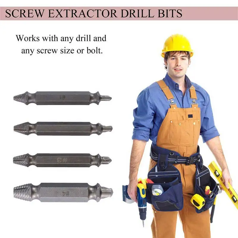 

4PC SET EASY OUT DAMAGED SCREW EXTRACTOR DRILL BIT TOOL BROKEN DAMAGED BOLT