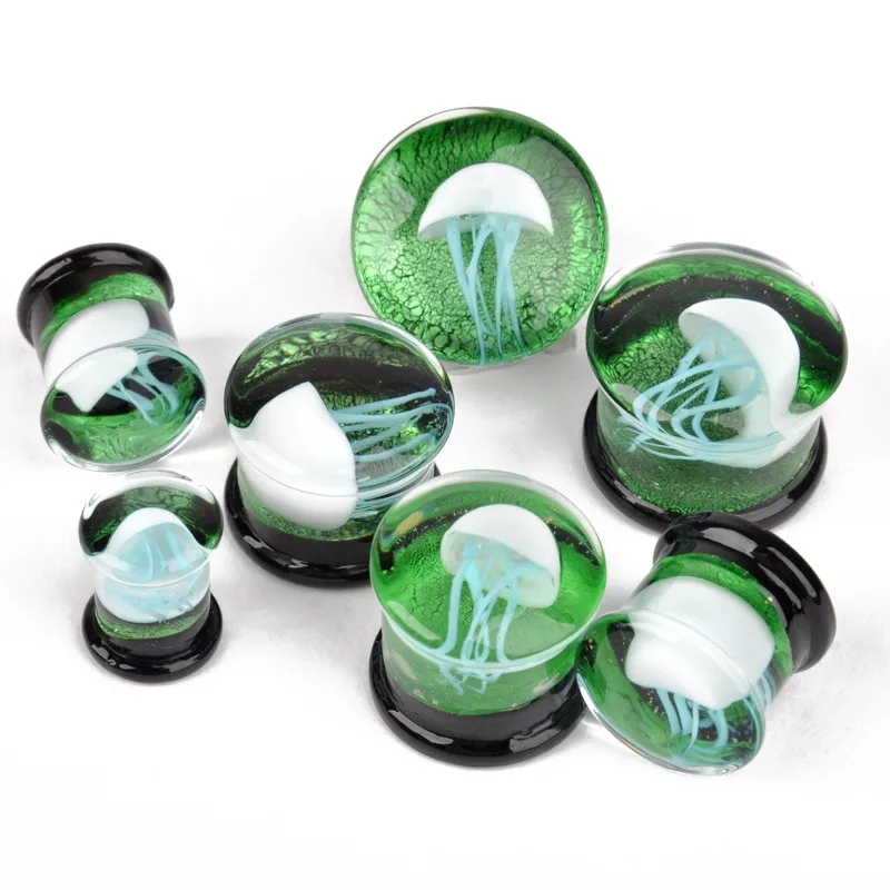 2 шт. 8 16 мм зеленый Медузы трава заглушка уха океана пирсинг двойные расклешенные