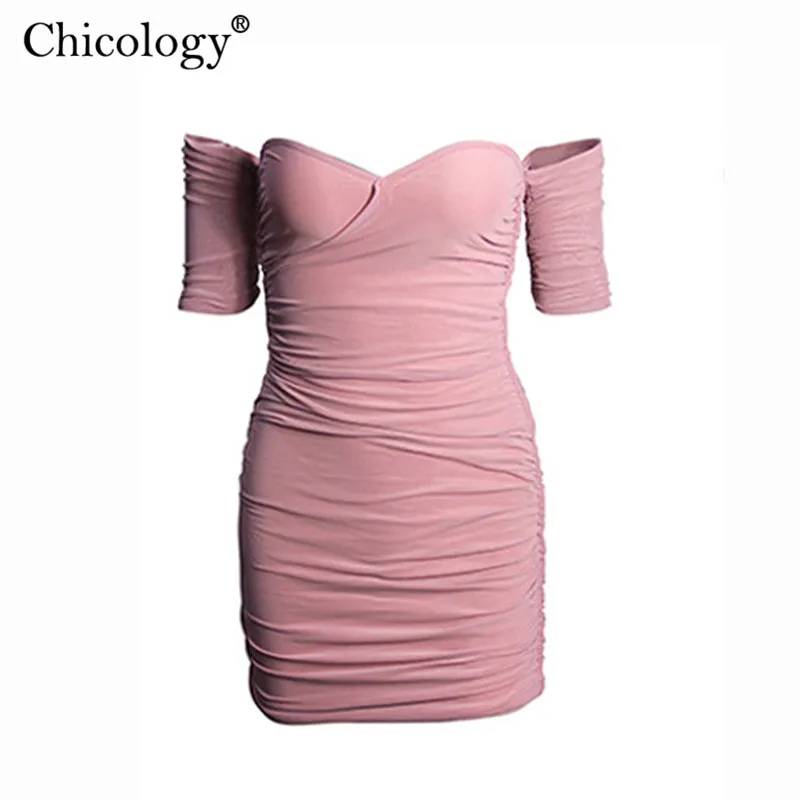 Chicology off shoulder short sleeve elegant office lady mini dress 2019 autumn winter women sexy bodycon party casual clothes | Женская