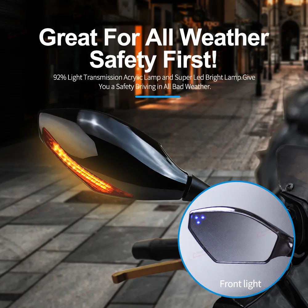 Мотоциклетное зеркало заднего вида с синим янтарным светодиодом светильник