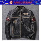 Мужская винтажная куртка из натуральной воловьей кожи, Байкерская, приталенная, 1 шт.